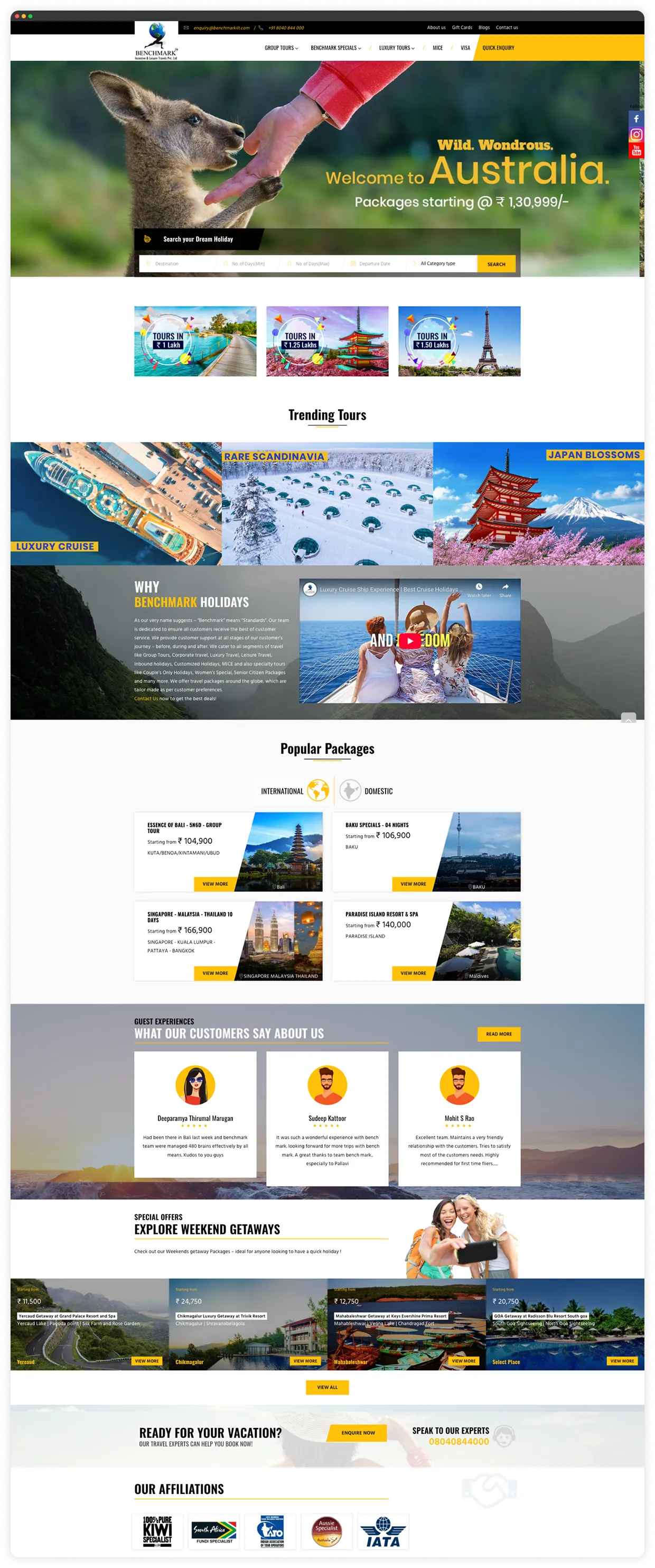 Tour and Travel Website Portal Development for Benchmark Holidays