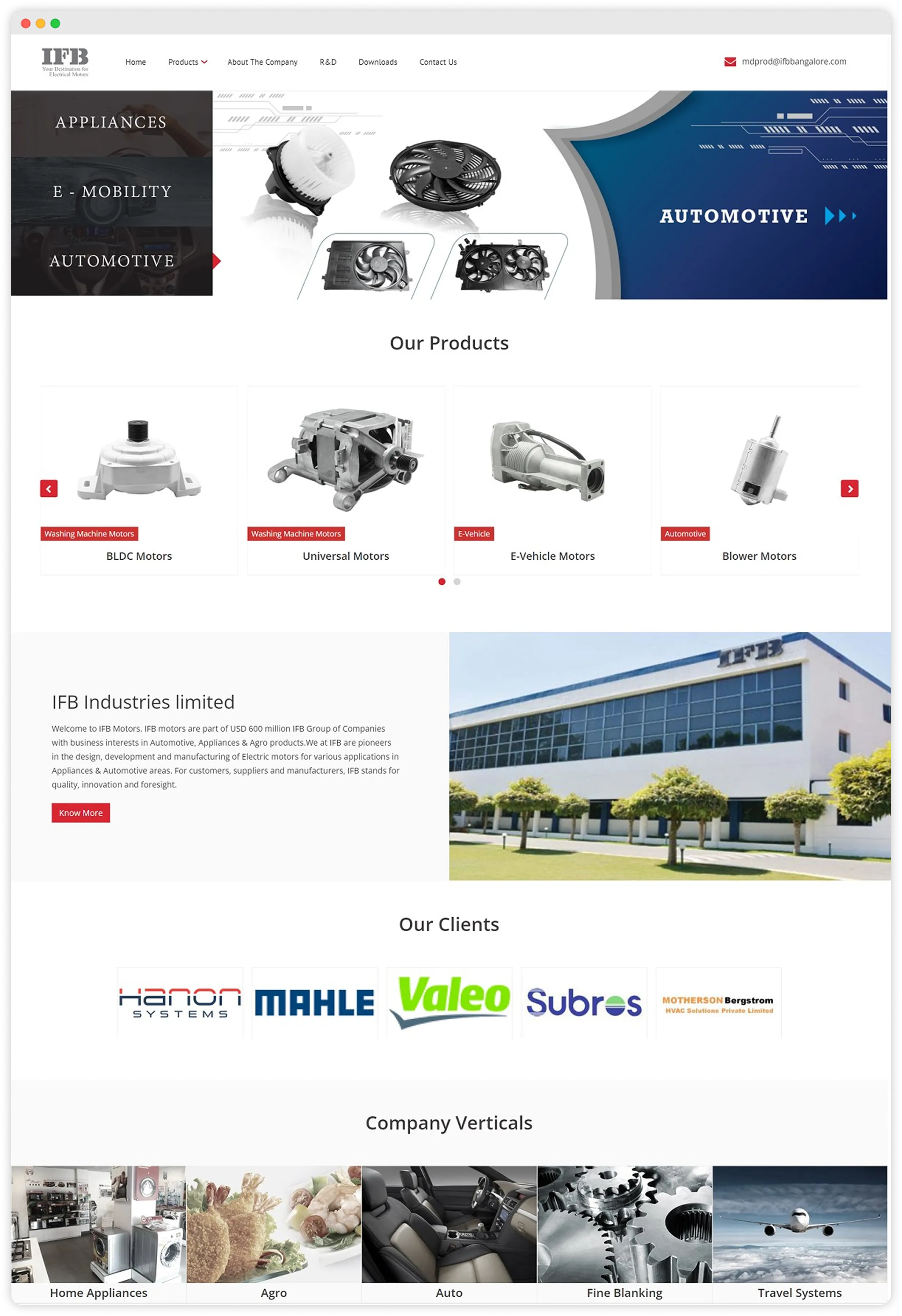 Website Development for IFB Motors